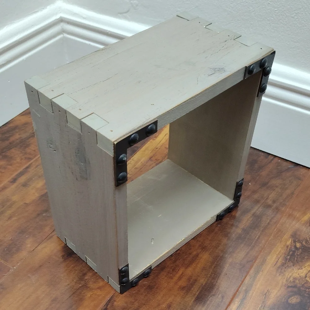 Square Wooden Wall Shelf with Metal Accents
